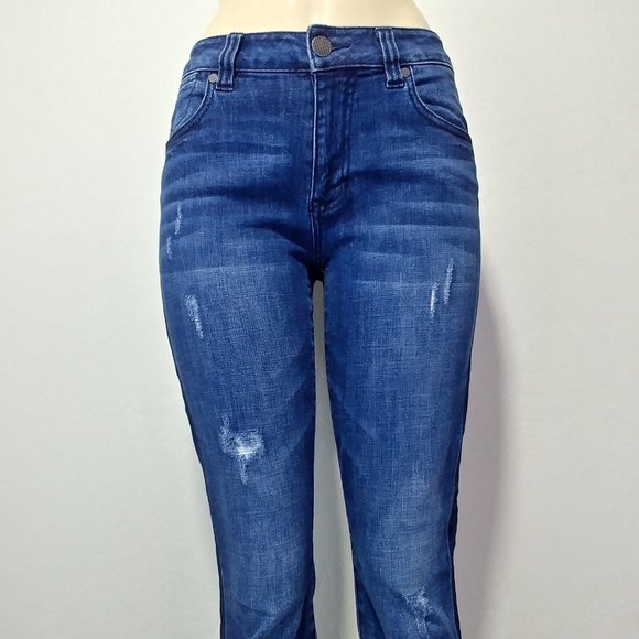 Cabi Straight Blue Jeans 3750 Tuxedo Side Stripe Distressed Women's Size… - Picture 7 of 13